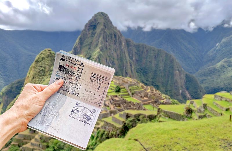 Passport with the Machu Picchu Postal Stamp