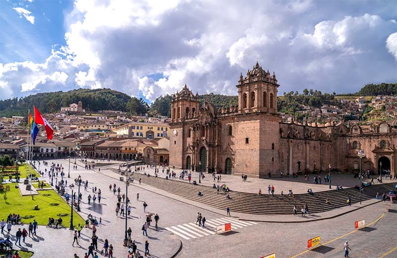 View of the Cathedral in the Main Square de Armas of Cusco