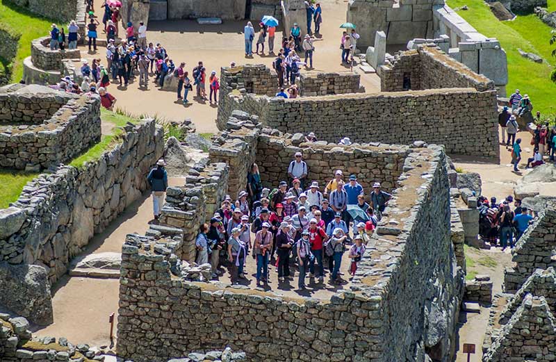 Tourists visiting Machu Picchu in high season