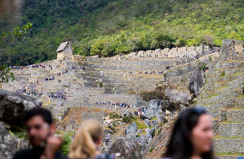 Tourists exploring Machu Picchu